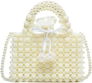 Fashion Women Evening Bags Beading Hollow Out Shoulder Chain Handbags Pearl Wedding Clutches