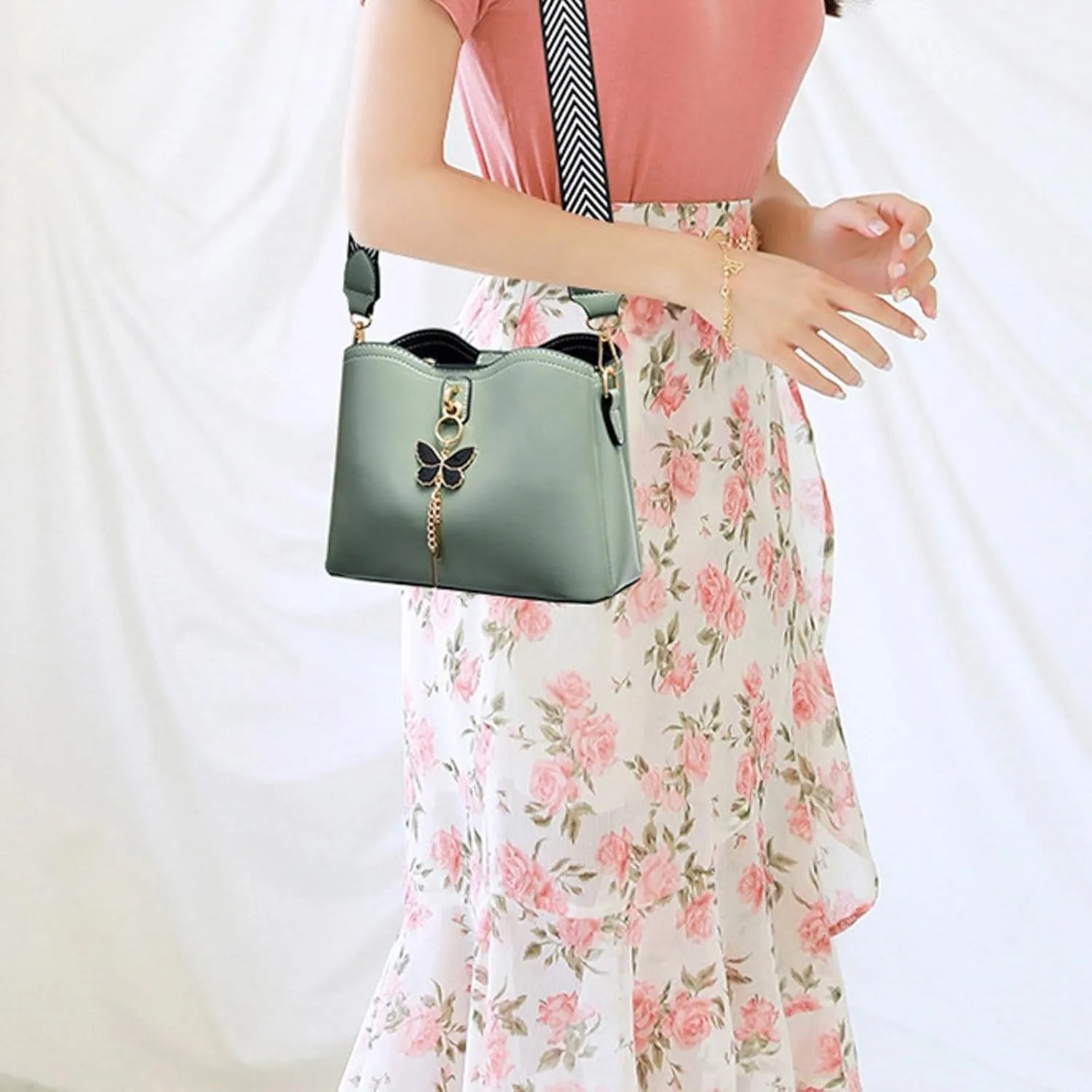 Fashionable And Versatile Women's Casual Bags Large Capacity Simple Solid Color Single Small Shoulder (Green, One Size)