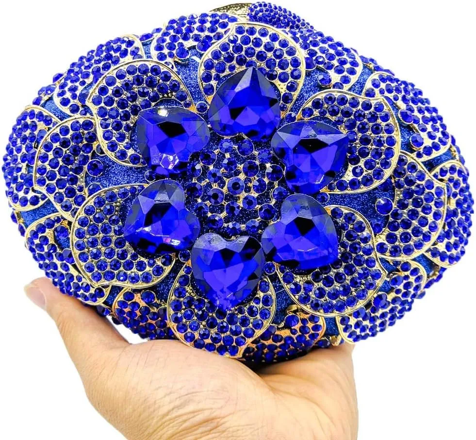 Floral Big Diamond Crystal Women Evening Bags Clutch Wedding Purse Party Clutches