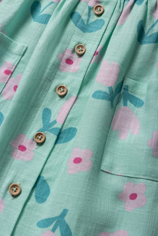 Floral Sleeveless Dress With Pockets Light Blue