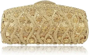 Flower Hollow Out Peach Crystal Rhinestone Evening Clutch Bag Wedding Bridal Metal Handbag Clutches