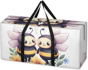 Flowers Bee Extra Large Moving Bags Heavy Duty Storage Bags Cute Bee Cloth Wrap Around Handles Double Zipper Reusable Convenient Foldable Storage Tote for Travel Camping Space Save