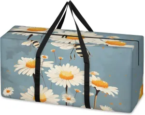 Flowers Bee Extra Large Moving Bags Heavy Duty Storage Bags Sunflowers Cloth Wrap Around Handles Double Zipper Reusable Convenient Foldable Storage Tote for Travel Camping Space Save