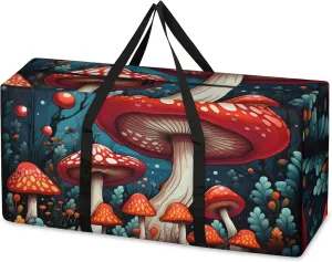 Forest Mushrooms Extra Large Moving Bags Heavy Duty Storage Bags Glowing Mushrooms Cloth Wrap Around Handles Double Zipper Reusable Convenient Foldable Storage Tote for Travel Camping Space Save