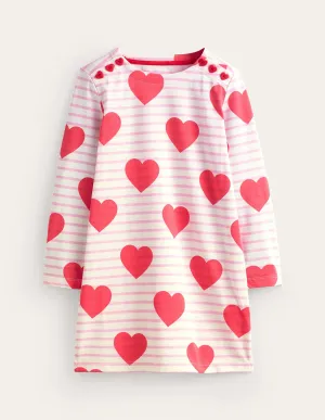 Fun Breton Dress-Poppy Red Stripe Heart