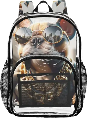 Funny Dog French Bulldog Clear Backpack for Women Kids Backpack Boys Girls Large Plastic Approved Bag