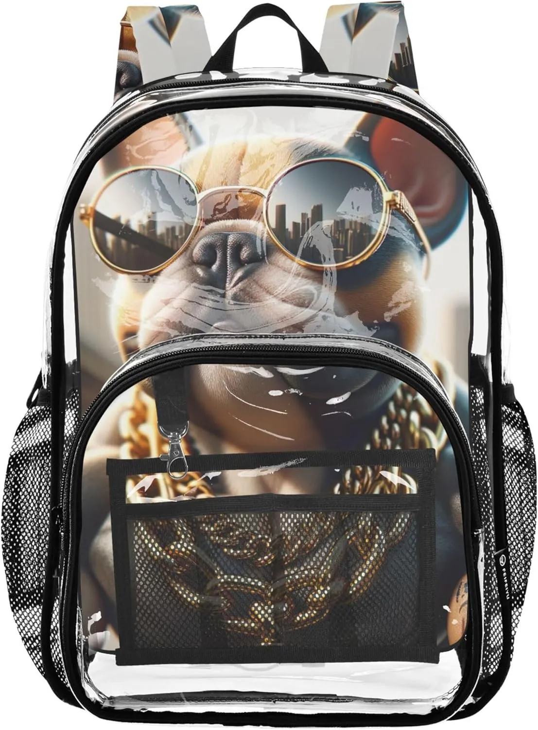 Funny Dog French Bulldog Clear Backpack for Women Kids Backpack Boys Girls Large Plastic Approved Bag