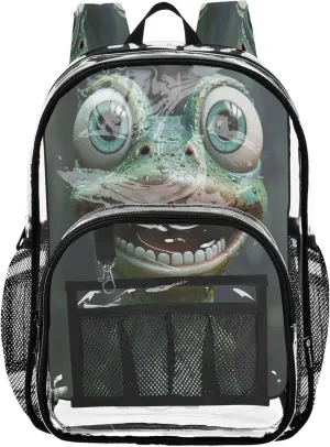 Funny Green Frog School Backpacks for Girls, Transparent Plastic Bag, Clear Bags, School Bags for Boys