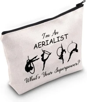 G2TUP Aerialist Yogi Dancer Gift Im A Aerialist Whats Your Superpower Makeup Bag Aerial Silks Dancer Cosmetic Bag Aerial Hoop Lover Gift Travel Bag (Aerialist White Bag)