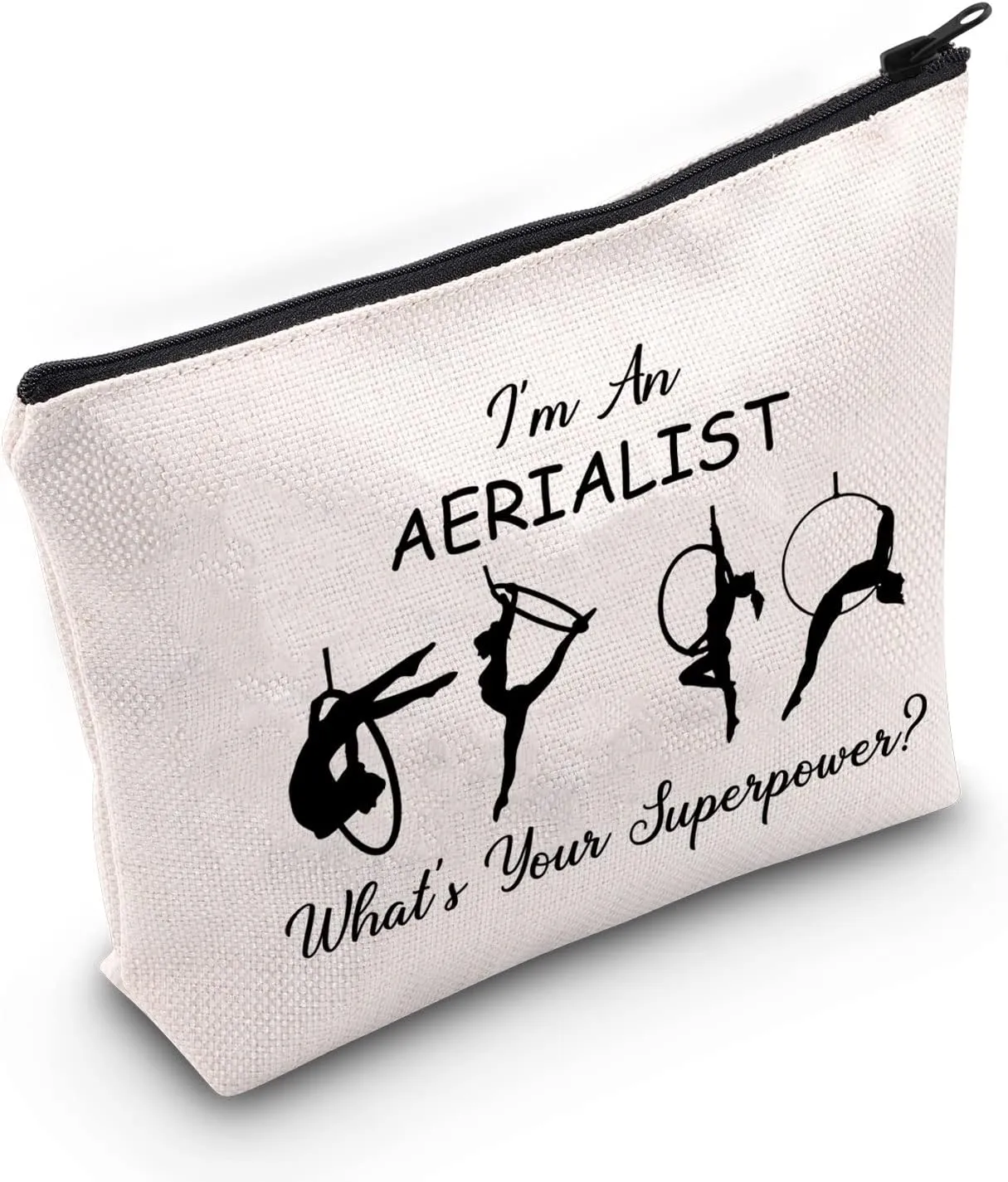 G2TUP Aerialist Yogi Dancer Gift Im A Aerialist Whats Your Superpower Makeup Bag Aerial Silks Dancer Cosmetic Bag Aerial Hoop Lover Gift Travel Bag (Aerialist White Bag)
