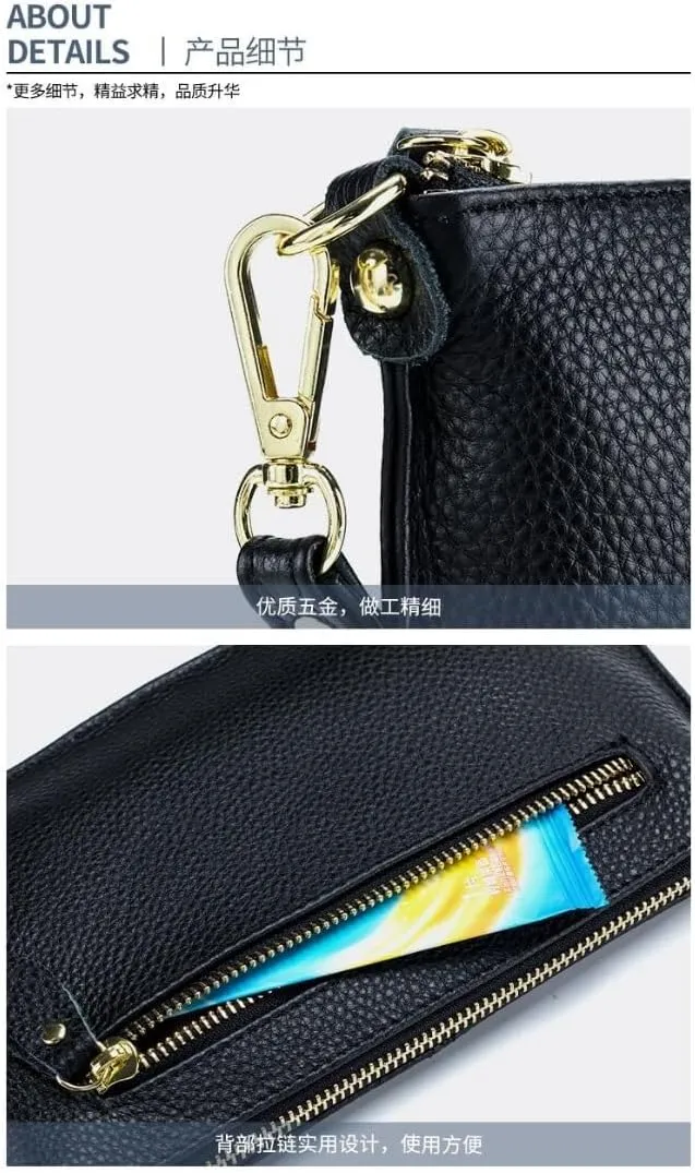 Genuine Leather Crossbody Bag for Women Wristlet Band Clutch Phone Small Handbags Ladies Totes