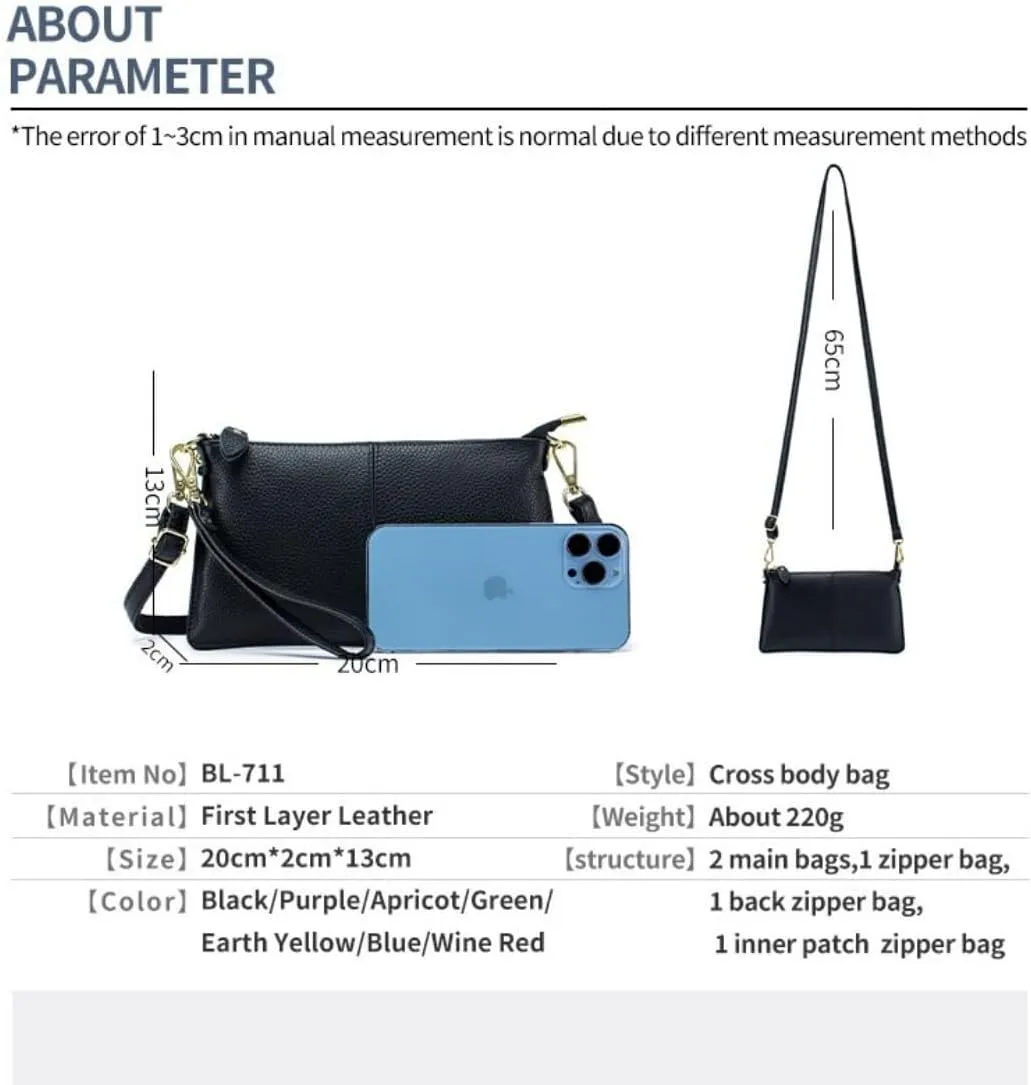 Genuine Leather Crossbody Bag for Women Wristlet Band Clutch Phone Small Handbags Ladies Totes