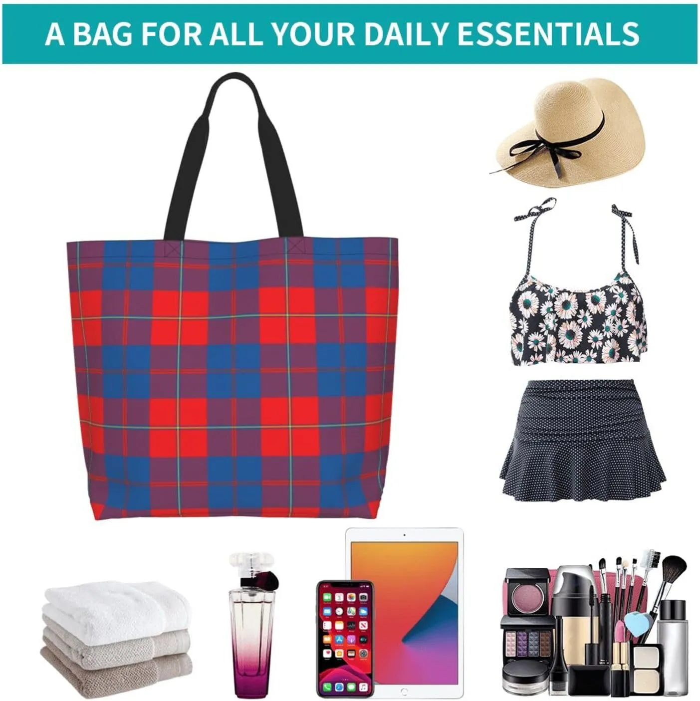 Georgia Tartan Tote Bag For Women Weekender Travel Bag Reusable Grocery Bags Large Totes Handbags