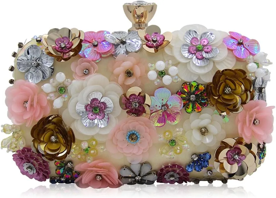 Girl's Colored Beaded Rhinestone Evening Purse Clutches Bag for Party Wedding Elegant Handbag