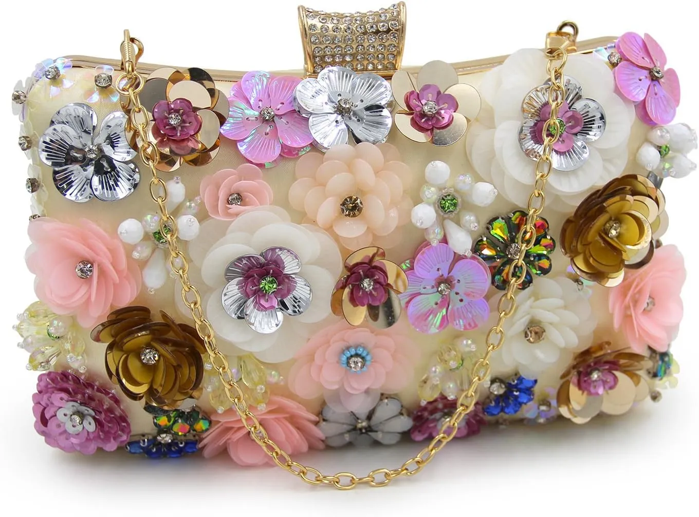 Girl's Colored Beaded Rhinestone Evening Purse Clutches Bag for Party Wedding Elegant Handbag