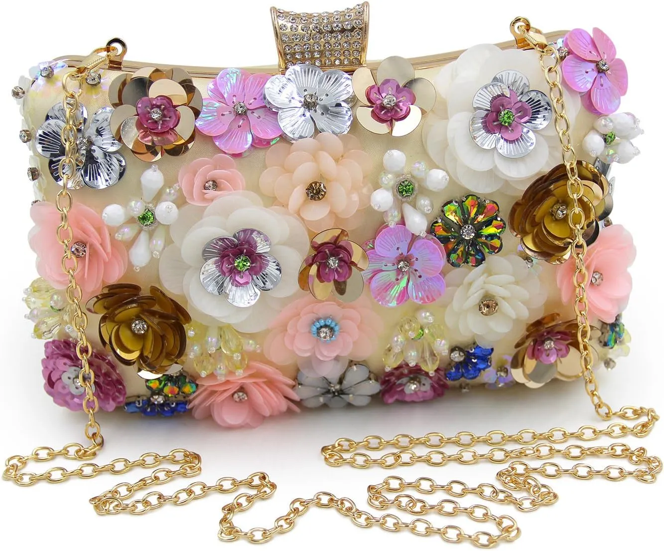Girl's Colored Beaded Rhinestone Evening Purse Clutches Bag for Party Wedding Elegant Handbag