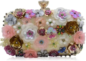 Girl's Colored Beaded Rhinestone Evening Purse Clutches Bag for Party Wedding Elegant Handbag
