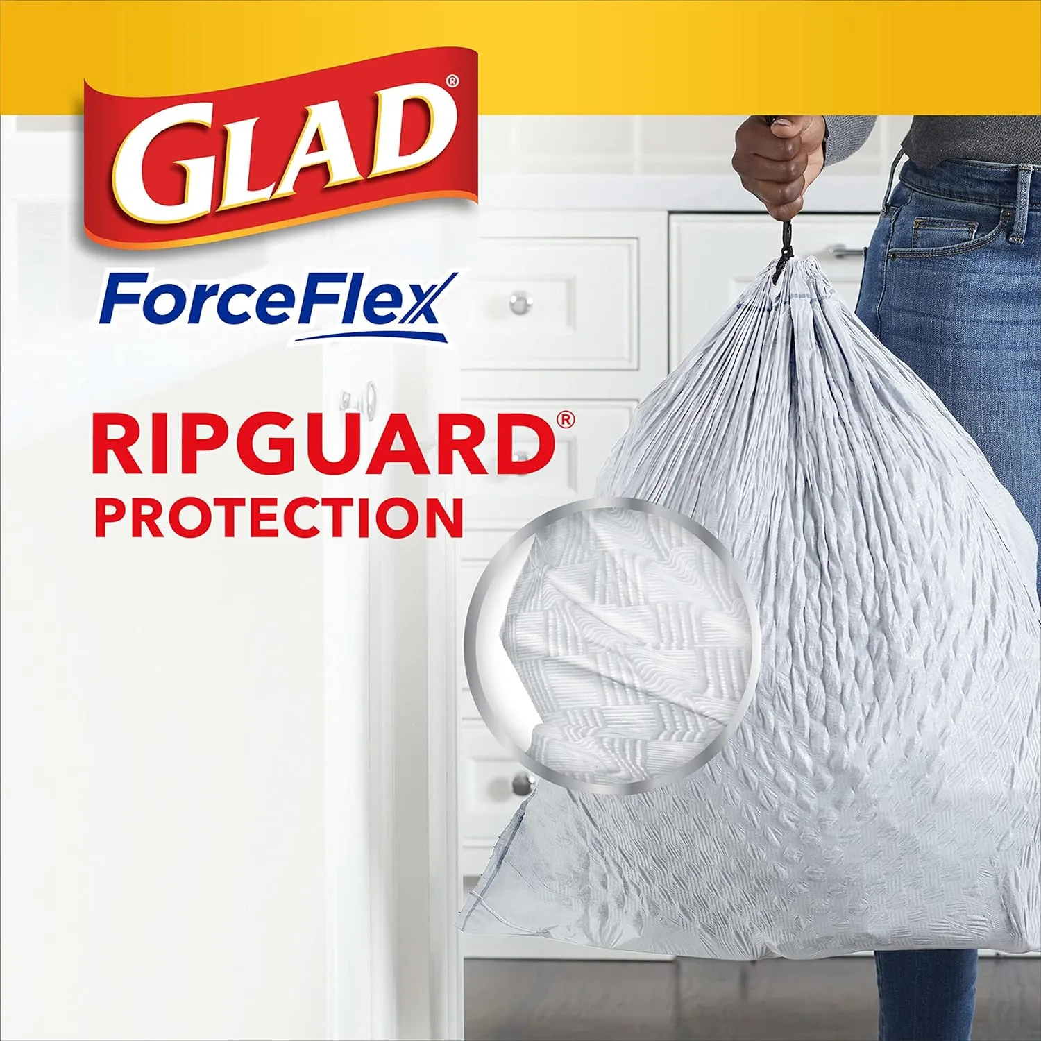 Glad Tall Kitchen Quick-Tie Trash Bags, OdorShield 13 Gallon White Trash Bag, Gain Moonlight Breeze with Febreze Freshness, 40 Count (Package May Vary)