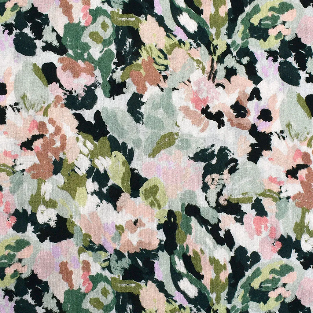 Églantine & Zoé Belle Artistic Floral Rayon Poplin Sage Green/Blush