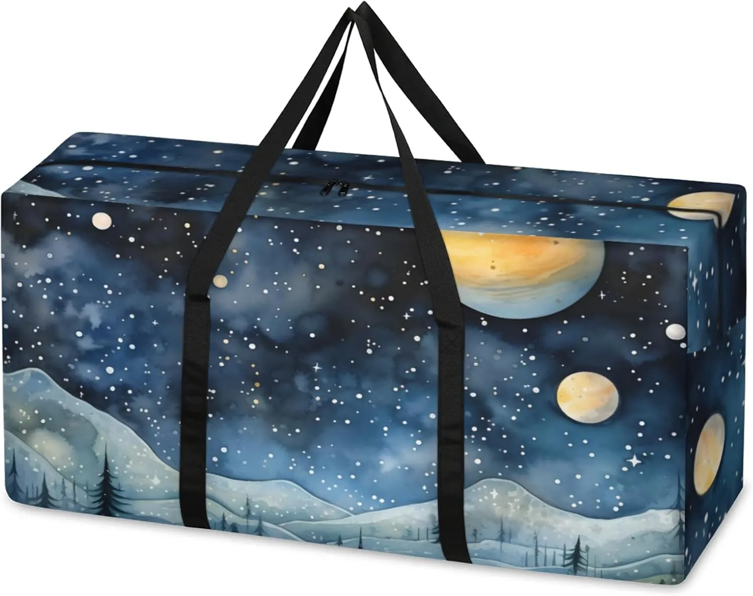 Glitter Galaxy Extra Large Moving Bags Heavy Duty Storage Bags Artistic Galaxy Cloth Wrap Around Handles Double Zipper Reusable Convenient Foldable Storage Tote for Travel Camping Space Save