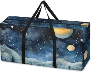 Glitter Galaxy Extra Large Moving Bags Heavy Duty Storage Bags Artistic Galaxy Cloth Wrap Around Handles Double Zipper Reusable Convenient Foldable Storage Tote for Travel Camping Space Save