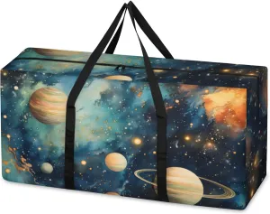 Glitter Galaxy Extra Large Moving Bags Heavy Duty Storage Bags Colorful Galaxy Cloth Wrap Around Handles Double Zipper Reusable Convenient Foldable Storage Tote for Travel Camping Space Save