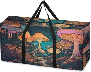 Glowing Mushrooms Extra Large Moving Bags Heavy Duty Storage Bags Watercolor Mushrooms Cloth Wrap Around Handles Double Zipper Reusable Convenient Foldable Storage Tote for Travel Camping Space Save