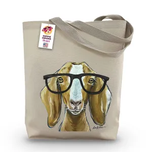 Goat Tote Bag - Goat with Glasses - Goat Lover Gift - Goat Gifts For Women -Handmade Totes - Hippie Hound Studios Canvas Totes - Cute Goat Reusable Shopping Bag - Grocery Bag - Beach Bag