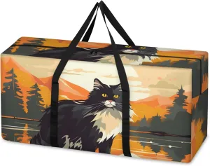 Graffiti Cat Extra Large Moving Bags Heavy Duty Storage Bags Cute Cat Cloth Wrap Around Handles Double Zipper Reusable Convenient Foldable Storage Tote for Travel Camping Space Save