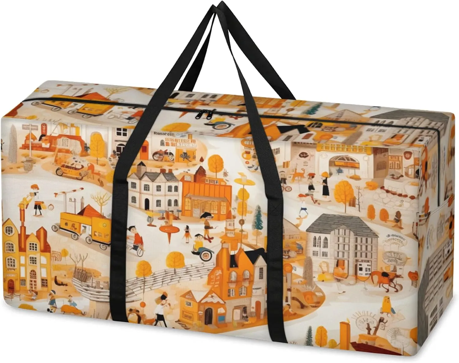 Graffiti City Extra Large Moving Bags Heavy Duty Storage Bags Artistic City Cloth Wrap Around Handles Double Zipper Reusable Convenient Foldable Storage Tote for Travel Camping Space Save