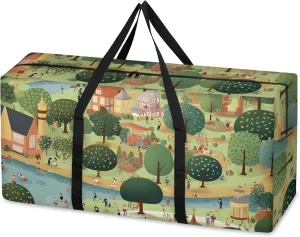 Graffiti City Extra Large Moving Bags Heavy Duty Storage Bags Cartoon City Cloth Wrap Around Handles Double Zipper Reusable Convenient Foldable Storage Tote for Travel Camping Space Save