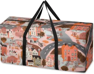Graffiti City Extra Large Moving Bags Heavy Duty Storage Bags Fantastic City Cloth Wrap Around Handles Double Zipper Reusable Convenient Foldable Storage Tote for Travel Camping Space Save