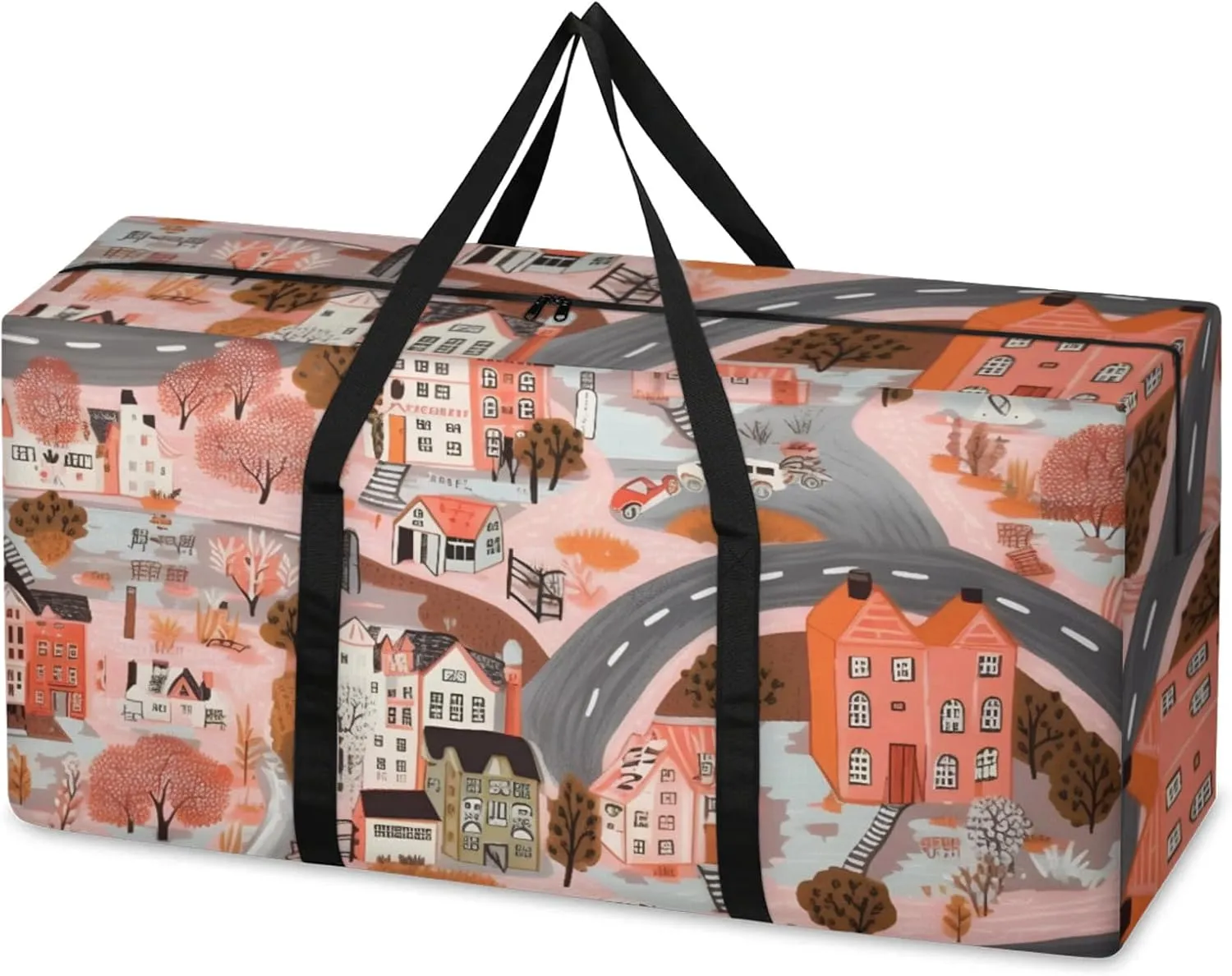 Graffiti City Extra Large Moving Bags Heavy Duty Storage Bags Fantastic City Cloth Wrap Around Handles Double Zipper Reusable Convenient Foldable Storage Tote for Travel Camping Space Save