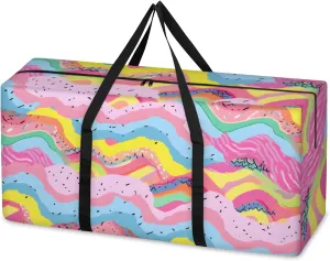 Graffiti Extra Large Moving Bags Heavy Duty Storage Bags Dreamy Geometry Cloth Wrap Around Handles Double Zipper Reusable Convenient Foldable Storage Tote for Travel Camping Space Save