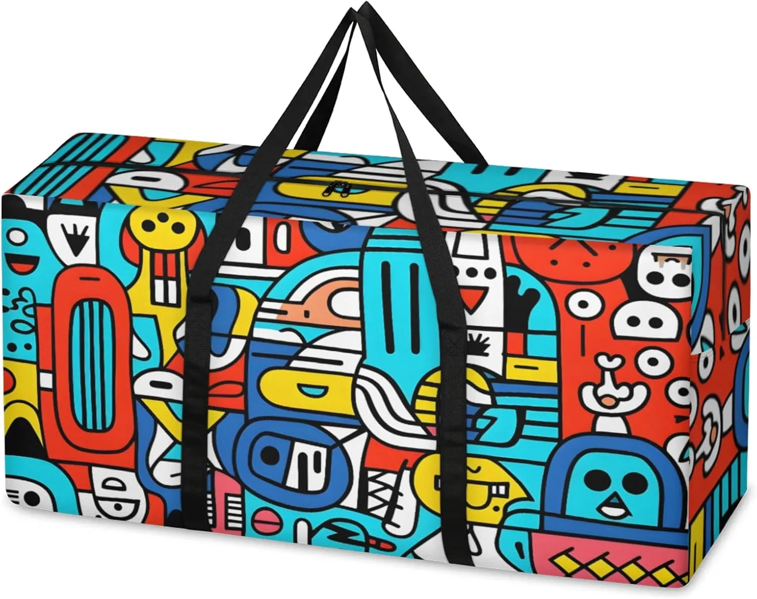 Graffiti Extra Large Moving Bags Heavy Duty Storage Bags Fantastic Geometry Cloth Wrap Around Handles Double Zipper Reusable Convenient Foldable Storage Tote for Travel Camping Space Save