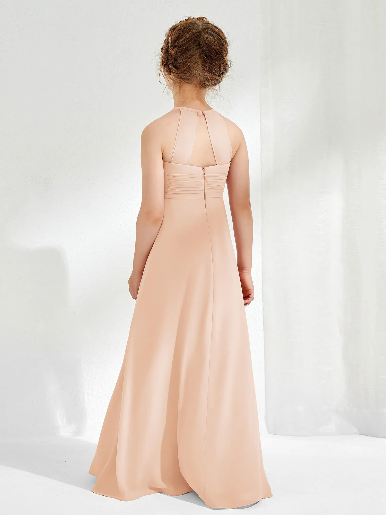 Halter Chiffon Junior Bridesmaid Dresses Pearl Pink
