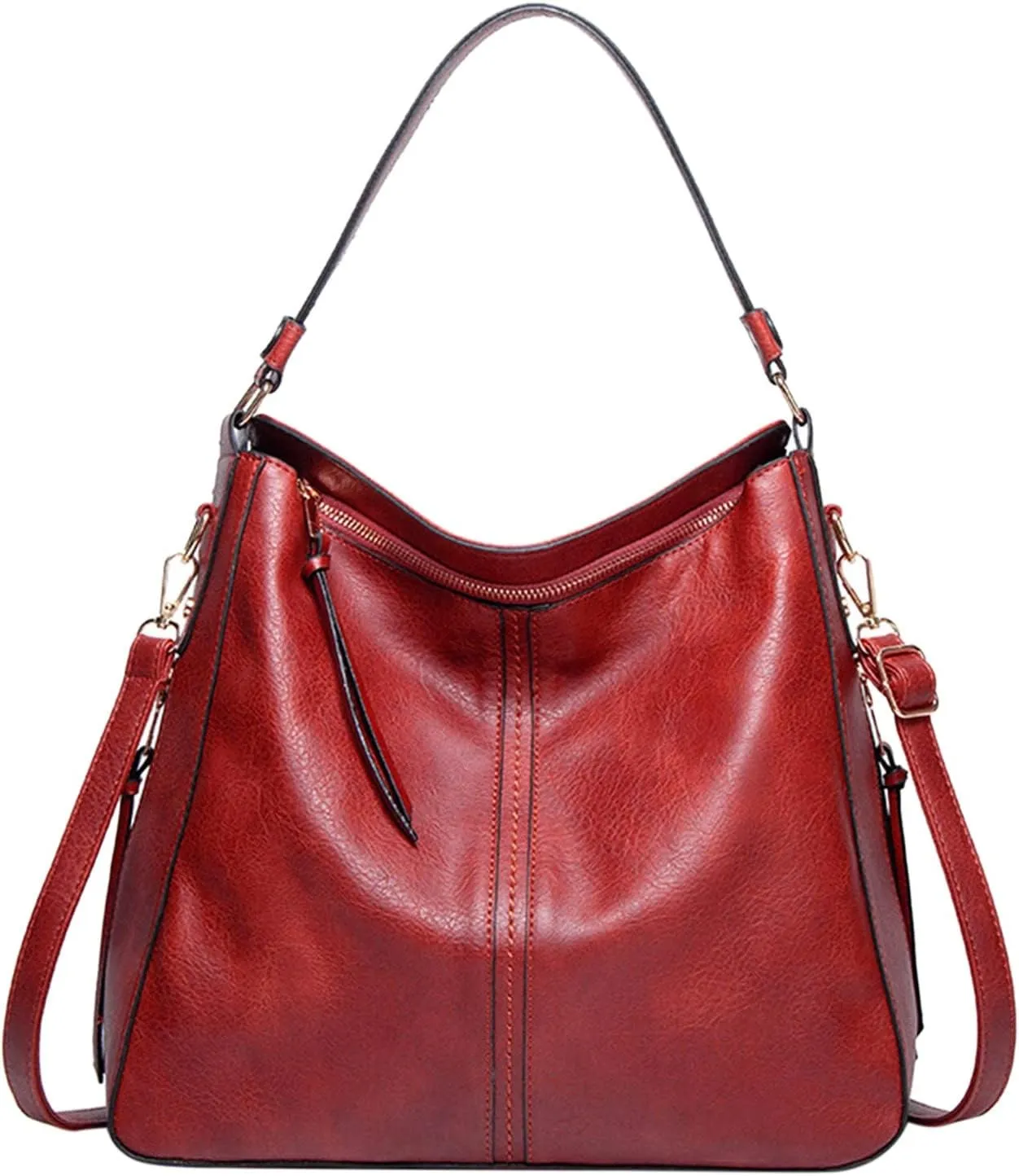 Handbags For Women Large Designer Ladies Bag Bucket Purse Faux Leather Purse Names Bags (Red, One Size)