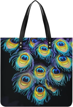 Handbags for WomenA Bunch of Peacock FeathersTrendy Vegan Leather Hobo Handbags,Women's Soft Bucket Bag For Women - Ladies Handbags For Work, Travel, Casual Use,Birthday Gifts