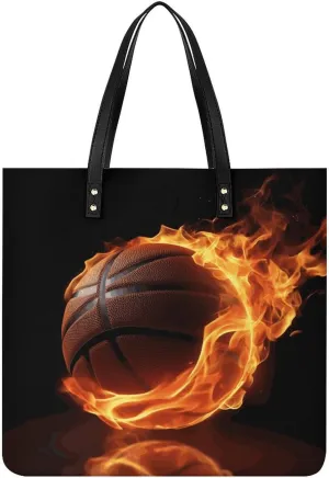 Handbags for WomenBasketball On FireTrendy Vegan Leather Hobo Handbags,Women's Soft Bucket Bag For Women - Ladies Handbags For Work, Travel, Casual Use,Birthday Gifts