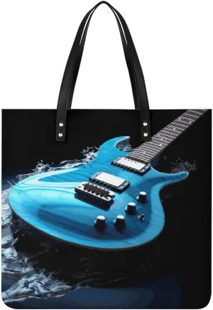 Handbags for WomenBlue GuitarTrendy Vegan Leather Hobo Handbags,Women's Soft Bucket Bag For Women - Ladies Handbags For Work, Travel, Casual Use,Birthday Gifts