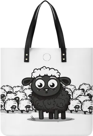 Handbags for WomenCartoon Black White SheepTrendy Vegan Leather Hobo Handbags,Women's Soft Bucket Bag For Women - Ladies Handbags For Work, Travel, Casual Use,Birthday Gifts
