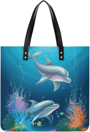 Handbags for WomenDolphin And FishTrendy Vegan Leather Hobo Handbags,Women's Soft Bucket Bag For Women - Ladies Handbags For Work, Travel, Casual Use,Birthday Gifts