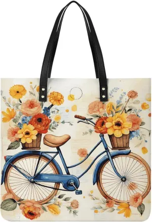 Handbags for WomenFlower BicycleTrendy Vegan Leather Hobo Handbags,Women's Soft Bucket Bag For Women - Ladies Handbags For Work, Travel, Casual Use,Birthday Gifts
