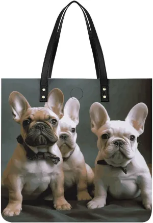 Handbags for WomenFrench Bulldog PuppiesTrendy Vegan Leather Hobo Handbags,Women's Soft Bucket Bag For Women - Ladies Handbags For Work, Travel, Casual Use,Birthday Gifts