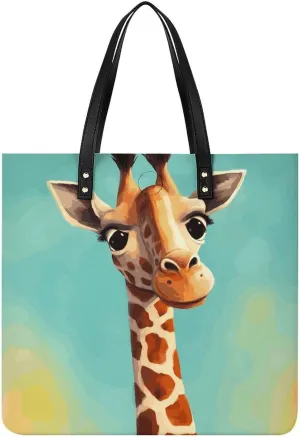 Handbags for WomenFunny Giraffe ArtTrendy Vegan Leather Hobo Handbags,Women's Soft Bucket Bag For Women - Ladies Handbags For Work, Travel, Casual Use,Birthday Gifts