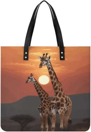 Handbags for WomenGiraffe at SunsetTrendy Vegan Leather Hobo Handbags,Women's Soft Bucket Bag For Women - Ladies Handbags For Work, Travel, Casual Use,Birthday Gifts