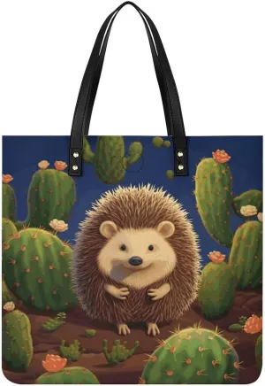 Handbags for WomenHedgehog CactusTrendy Vegan Leather Hobo Handbags,Women's Soft Bucket Bag For Women - Ladies Handbags For Work, Travel, Casual Use,Birthday Gifts
