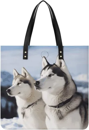 Handbags for WomenHusky DogsTrendy Vegan Leather Hobo Handbags,Women's Soft Bucket Bag For Women - Ladies Handbags For Work, Travel, Casual Use,Birthday Gifts