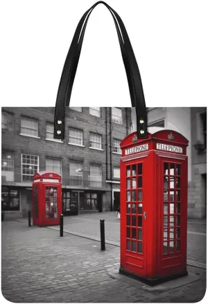 Handbags for WomenLondon Red Telephone BoothTrendy Vegan Leather Hobo Handbags,Women's Soft Bucket Bag For Women - Ladies Handbags For Work, Travel, Casual Use,Birthday Gifts