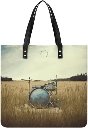 Handbags for WomenMusic Drum in FieldTrendy Vegan Leather Hobo Handbags,Women's Soft Bucket Bag For Women - Ladies Handbags For Work, Travel, Casual Use,Birthday Gifts